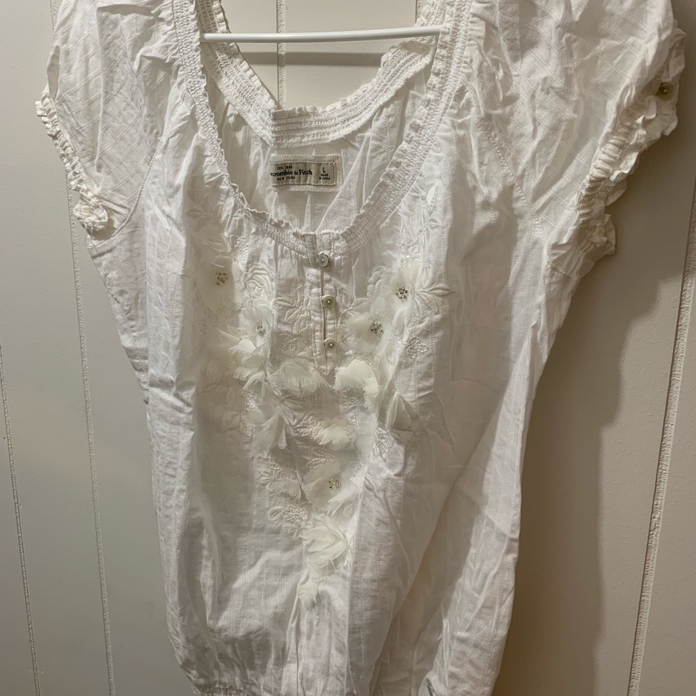 White, flower embellished, Abercrombie top